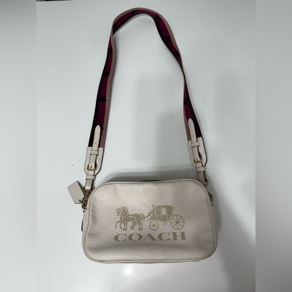 Coach Jes Cream Crossbody Bag with Pink and Black Strap